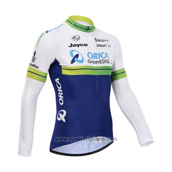 2014 Abbigliamento Ciclismo Orica GreenEDGE Bianco e Blu Manica Lunga e Salopette